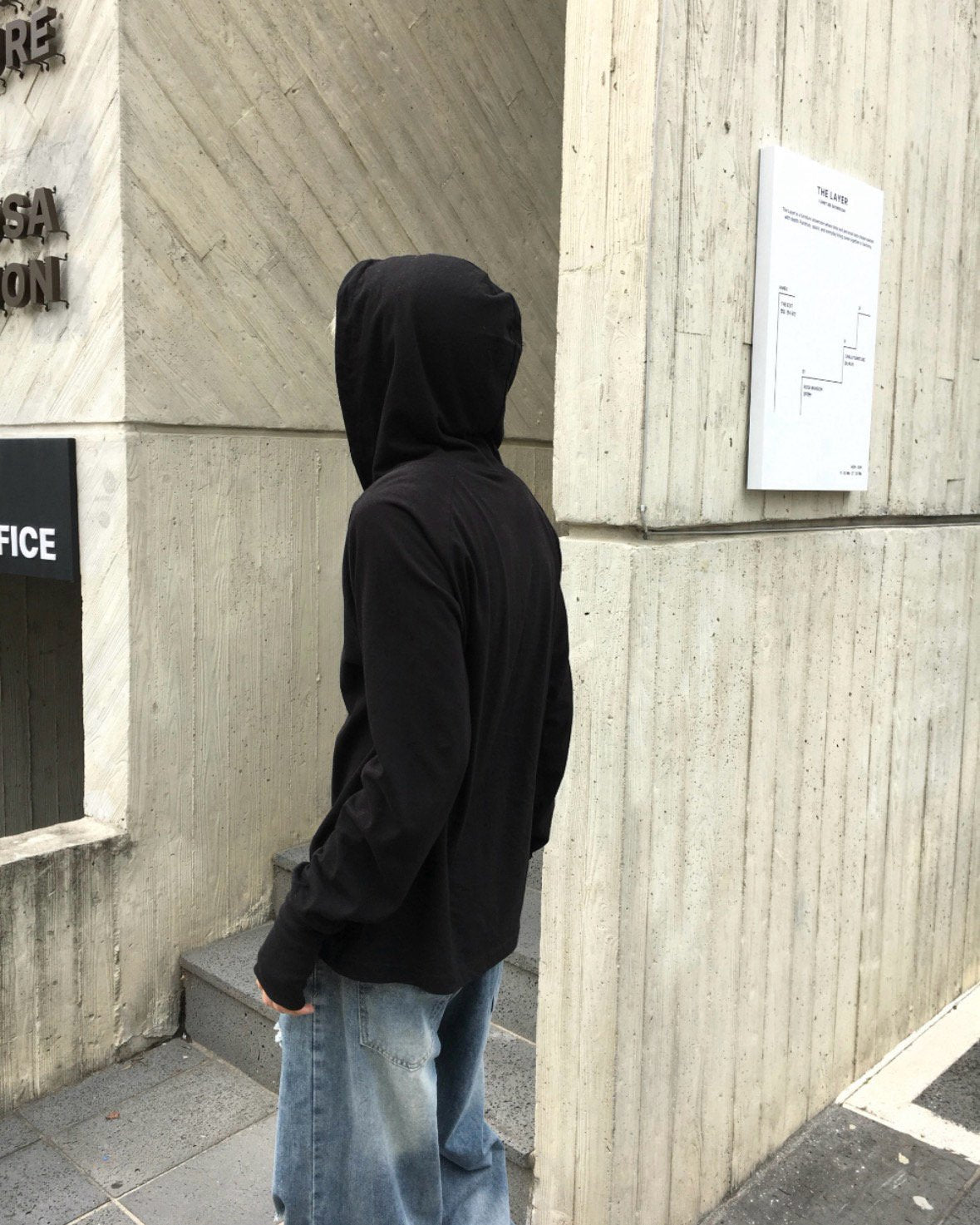 MAGNOLIA Finger Hole Henley Neck Hoodie(BLACK, CHARCOAL, NAVY, MELANGE GRAY) 商品画像2/15