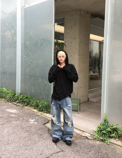 MAGNOLIA Finger Hole Henley Neck Hoodie(BLACK, CHARCOAL, NAVY, MELANGE GRAY) 商品画像7/15