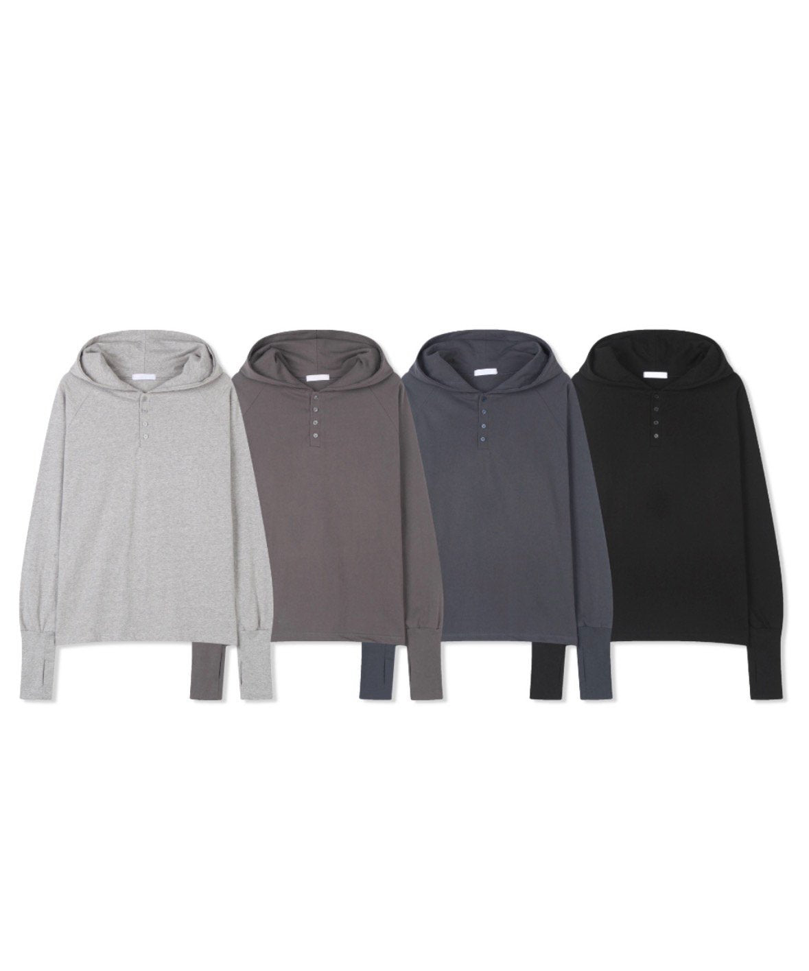 MAGNOLIA Finger Hole Henley Neck Hoodie(BLACK, CHARCOAL, NAVY, MELANGE GRAY) 商品画像9/15