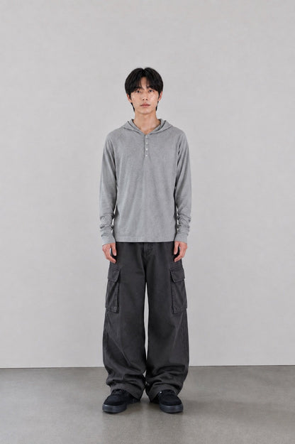 MAGNOLIA Finger Hole Henley Neck Hoodie(BLACK, CHARCOAL, NAVY, MELANGE GRAY) 商品画像10/15