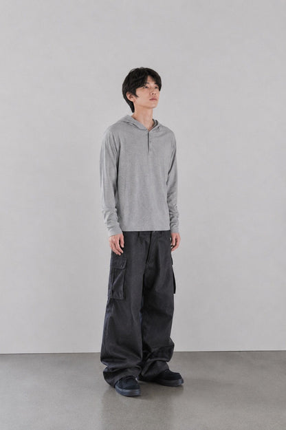 MAGNOLIA Finger Hole Henley Neck Hoodie(BLACK, CHARCOAL, NAVY, MELANGE GRAY) 商品画像11/15