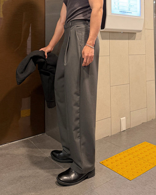 MAGNOLIA Fly Two-Tuck Wide Slacks(BLACK,CHARCOAL,GRAY,BEIGE) 商品画像5/20