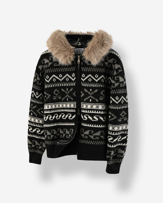 MAGNOLIA Glacier Fur Knit Hood Zip-Up(GRAY,BLACK) 商品画像3/10