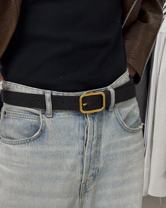 MAGNOLIA Gold Buckle Leather Belt(BLACK,BROWN,BEIGE) 商品画像1/11