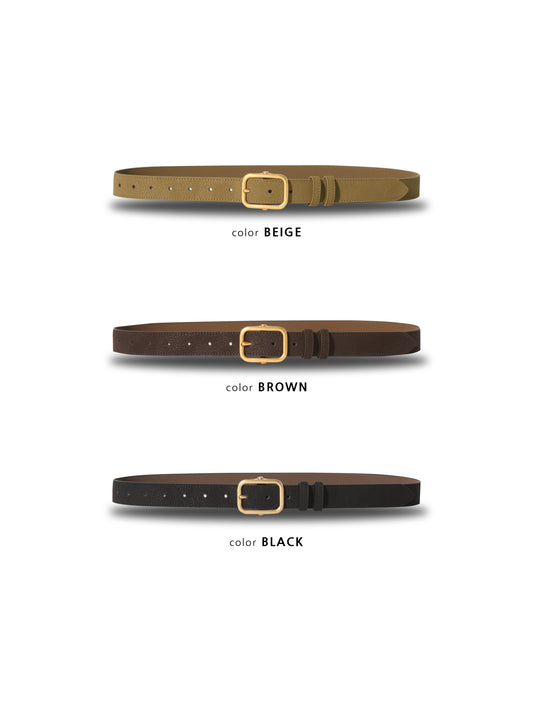 MAGNOLIA Gold Buckle Leather Belt(BLACK,BROWN,BEIGE) 商品画像2/11