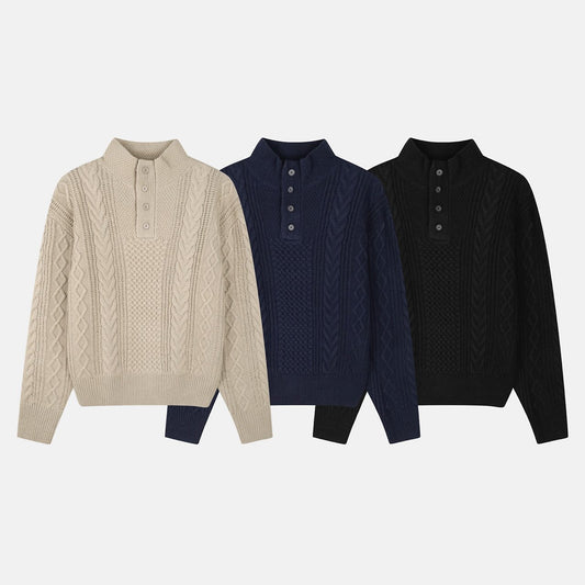 MAGNOLIA High-Neck Cable Henley Knit(BEIGE,NAVY,BLACK) 商品画像1/9