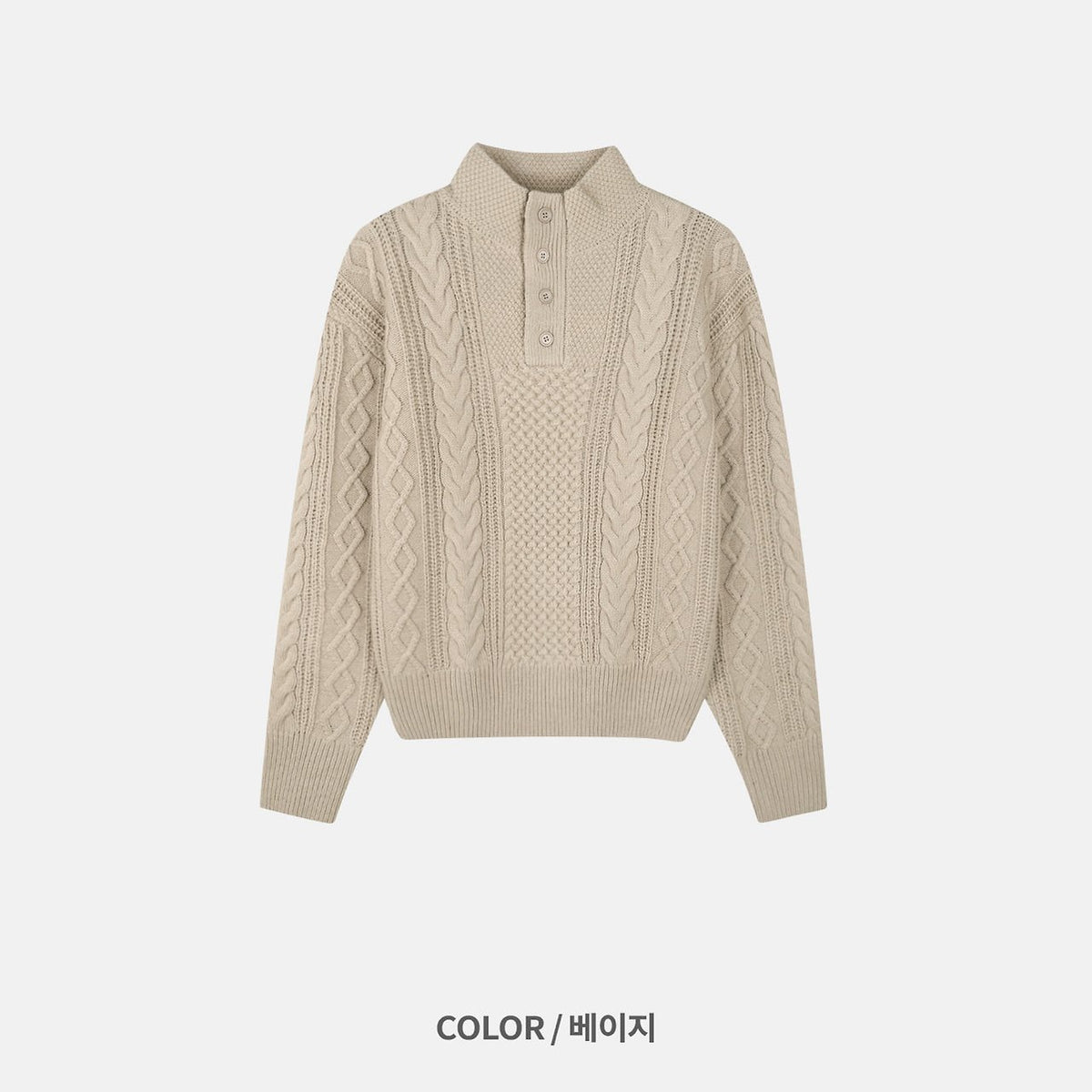 MAGNOLIA High-Neck Cable Henley Knit(BEIGE,NAVY,BLACK) 商品画像2/9