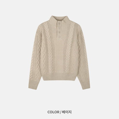 MAGNOLIA High-Neck Cable Henley Knit(BEIGE,NAVY,BLACK) 商品画像2/9