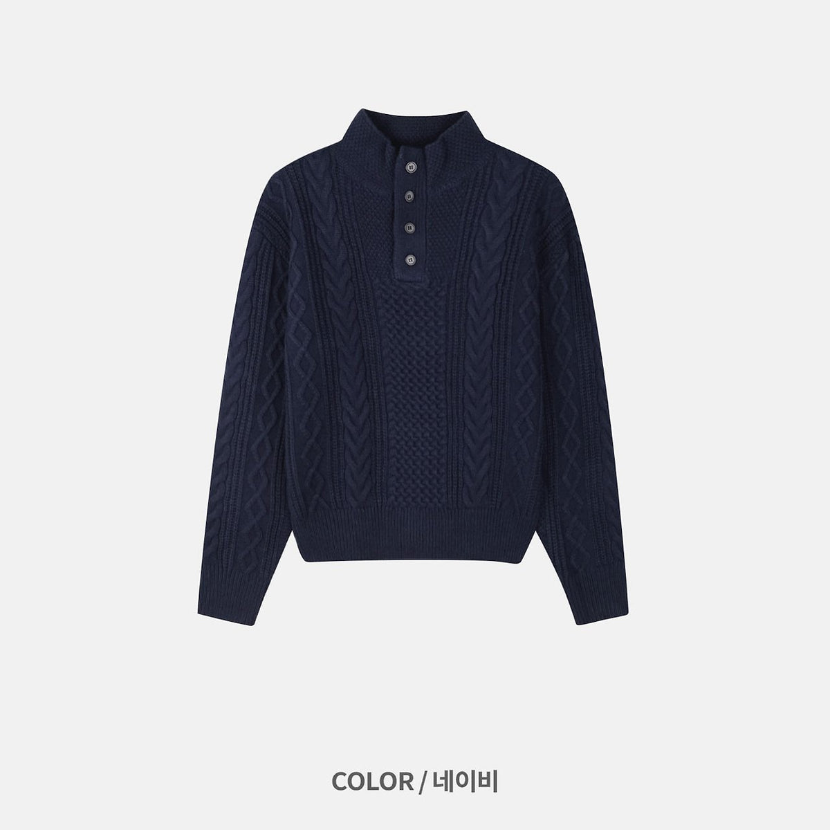 MAGNOLIA High-Neck Cable Henley Knit(BEIGE,NAVY,BLACK) 商品画像3/9