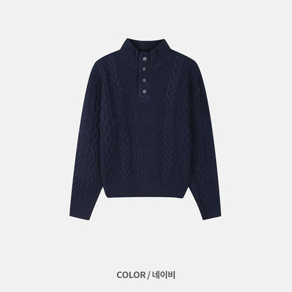 MAGNOLIA High-Neck Cable Henley Knit(BEIGE,NAVY,BLACK) 商品画像3/9