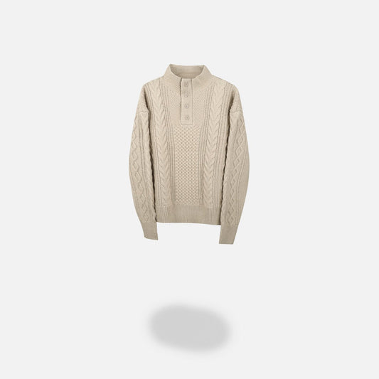 MAGNOLIA High-Neck Cable Henley Knit(BEIGE,NAVY,BLACK) 商品画像4/9