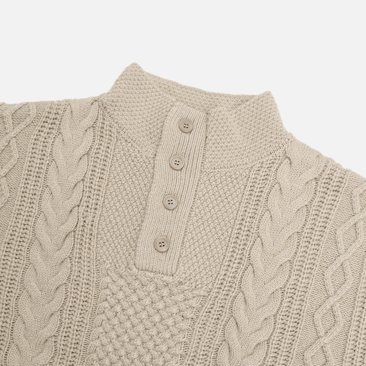 MAGNOLIA High-Neck Cable Henley Knit(BEIGE,NAVY,BLACK) 商品画像5/9