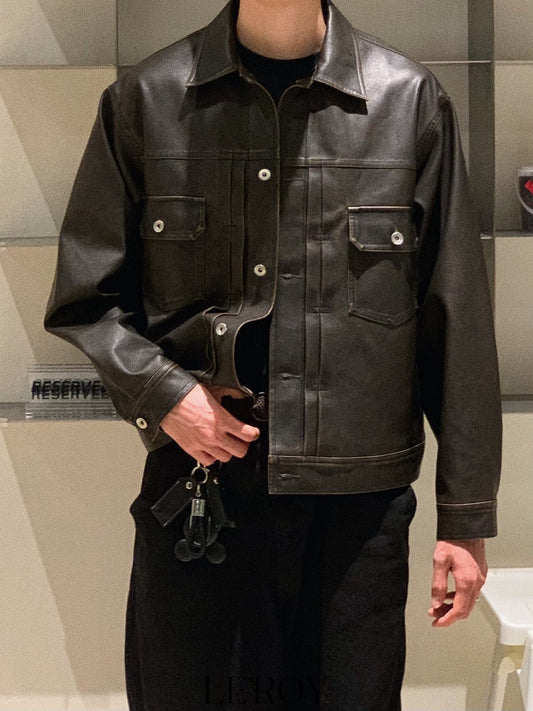 MAGNOLIA Hope Leather Trucker Jacket(BLACK,D/BROWN) 商品画像1/10