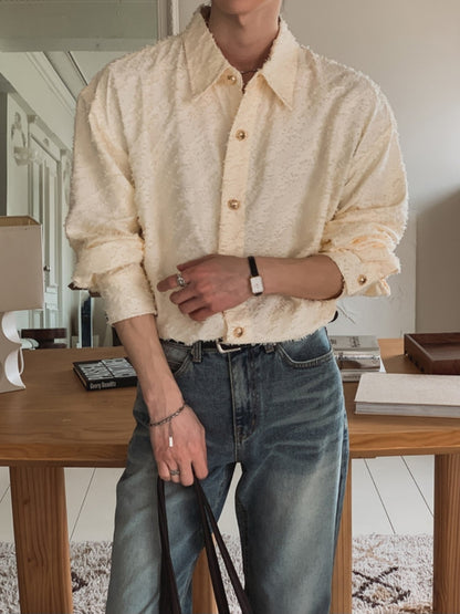 MAGNOLIA Jacquard Fringe Shirt(BLACK,IVORY) 商品画像1/26