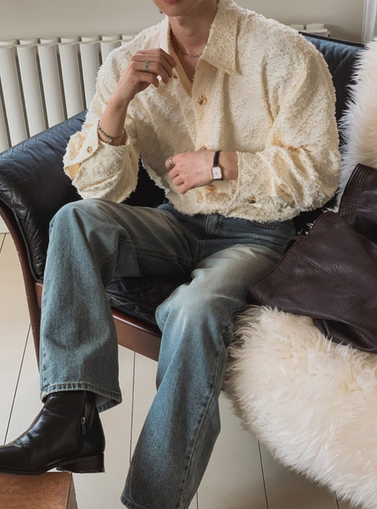 MAGNOLIA Jacquard Fringe Shirt(BLACK,IVORY) 商品画像2/26