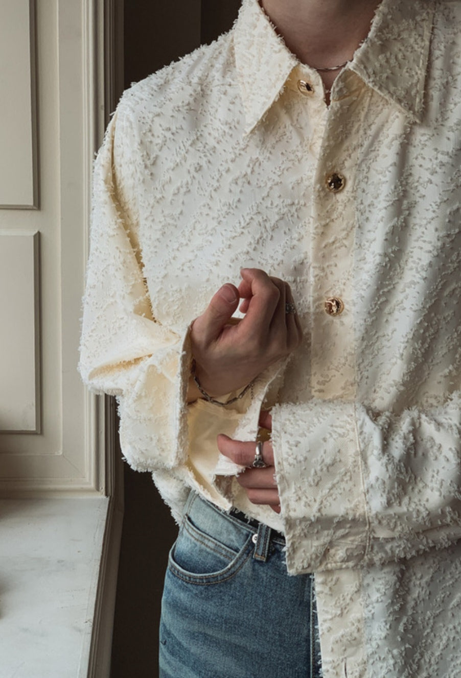 MAGNOLIA Jacquard Fringe Shirt(BLACK,IVORY) 商品画像3/26