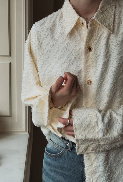 MAGNOLIA Jacquard Fringe Shirt(BLACK,IVORY) 商品画像3/26
