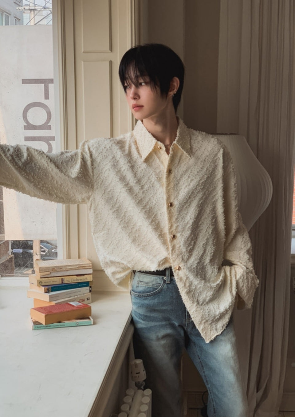 MAGNOLIA Jacquard Fringe Shirt(BLACK,IVORY) 商品画像16/26