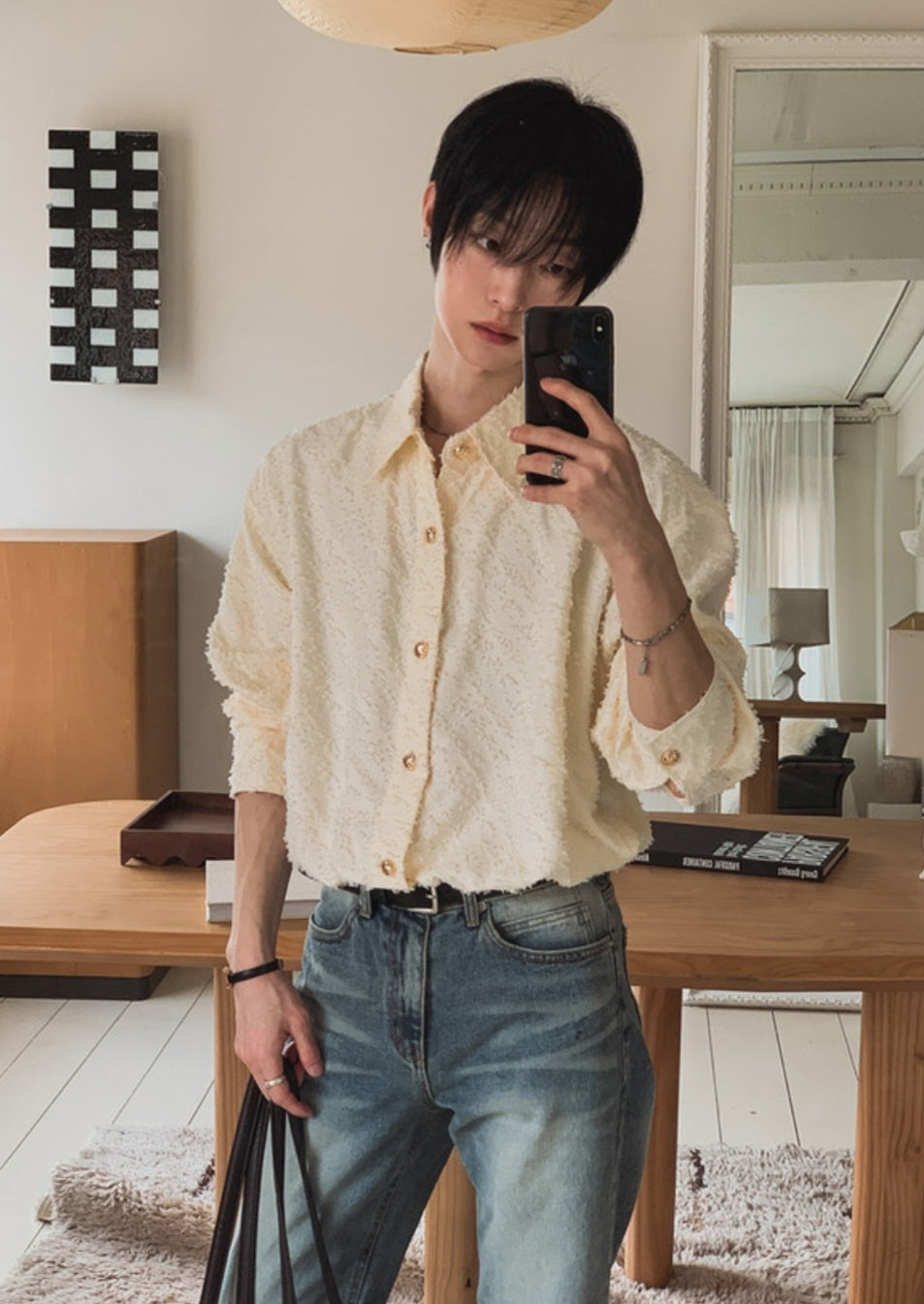MAGNOLIA Jacquard Fringe Shirt(BLACK,IVORY) 商品画像18/26