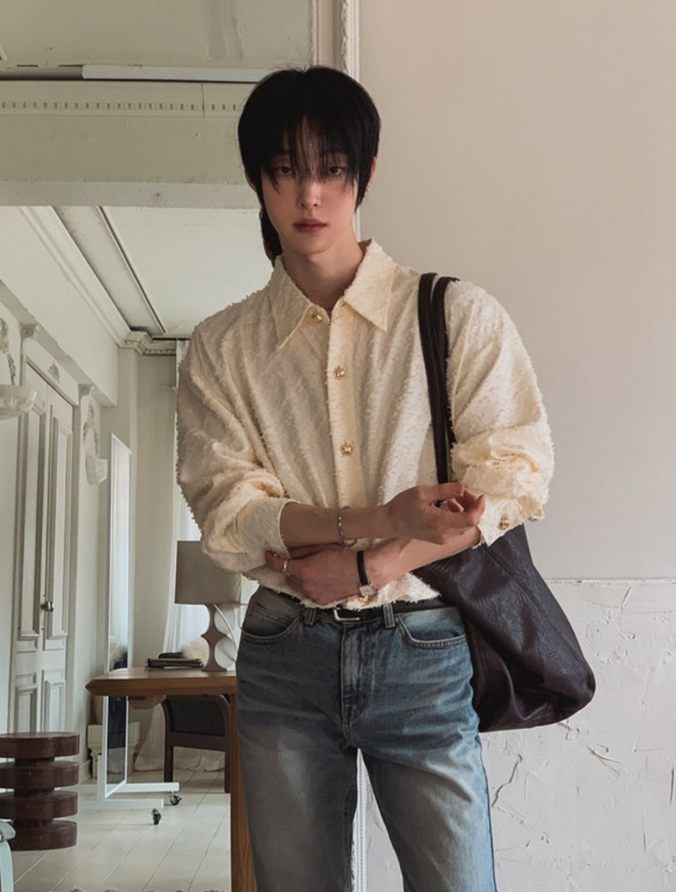 MAGNOLIA Jacquard Fringe Shirt(BLACK,IVORY) 商品画像21/26