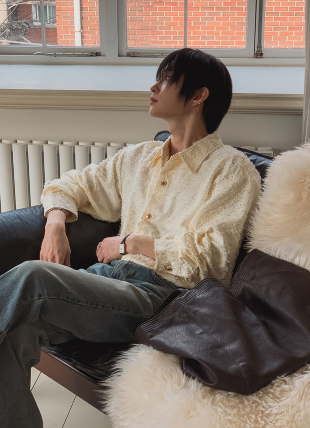 MAGNOLIA Jacquard Fringe Shirt(BLACK,IVORY) 商品画像22/26