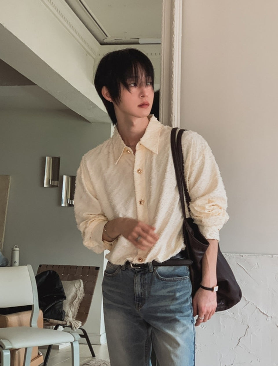 MAGNOLIA Jacquard Fringe Shirt(BLACK,IVORY) 商品画像23/26