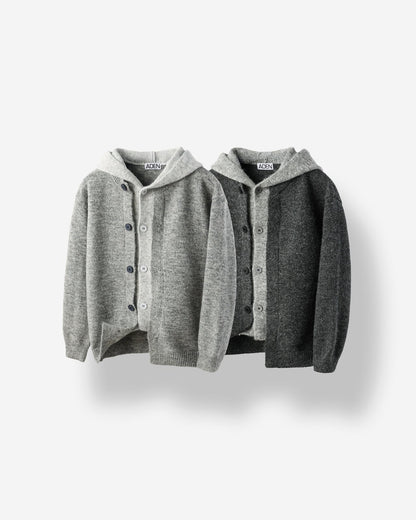 MAGNOLIA Layered Wool Knit Hood Zip-Up(LIGHT GRAY,CHARCOAL) 商品画像1/8