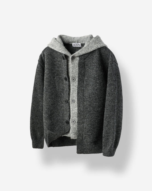MAGNOLIA Layered Wool Knit Hood Zip-Up(LIGHT GRAY,CHARCOAL) 商品画像3/8