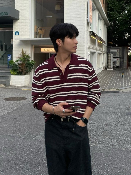 MAGNOLIA Lora Bouclé Stripe Collar Knit(IVORY,GRAY,BURGUNDY) 商品画像4/9