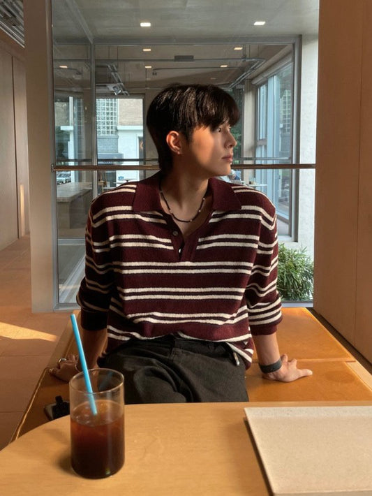 MAGNOLIA Lora Bouclé Stripe Collar Knit(IVORY,GRAY,BURGUNDY) 商品画像5/9