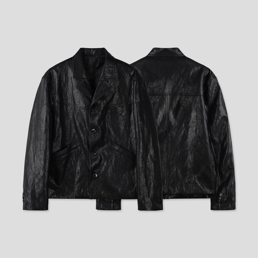 MAGNOLIA Minimal Gloss Leather Jacket(BLACK) 商品画像2/3