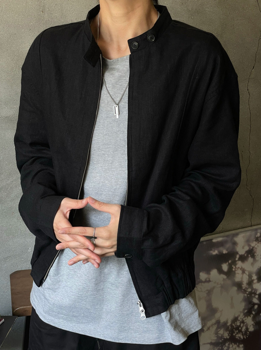MAGNOLIA Minimal Stand Collar Zip Jacket(BLACK,BEIGE) 商品画像1/24