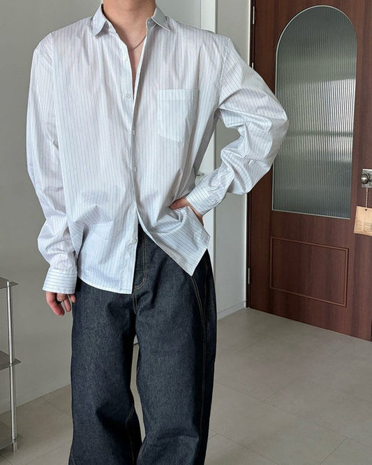 MAGNOLIA Monday Loose Fit Stripe Shirt(BLUE,PINK) 商品画像2/18
