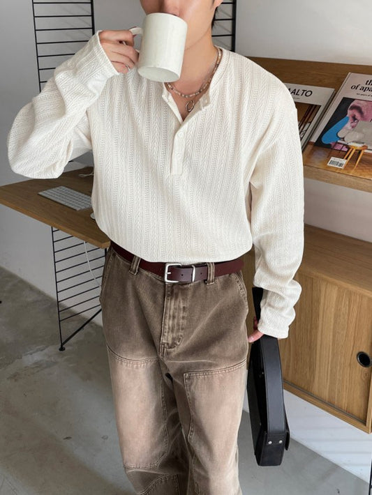 MAGNOLIA Need Textured Henley Long Sleeve(IVORY,CHARCOAL,BLACK) 商品画像5/8