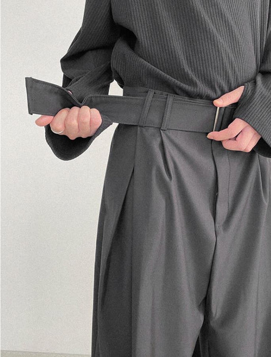 MAGNOLIA Noir Belted Wide Slacks(BLACK,GRAY,NAVY) 商品画像2/23