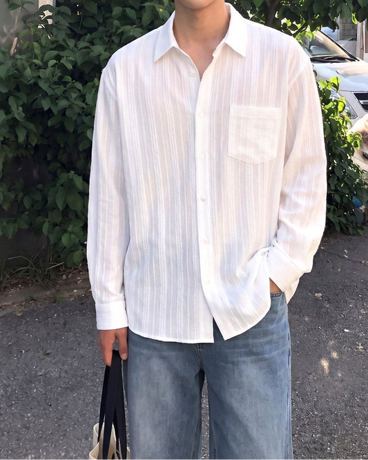 MAGNOLIA Nouvelle Ripple Stripe Shirt(IVORY,BLACK) 商品画像1/19
