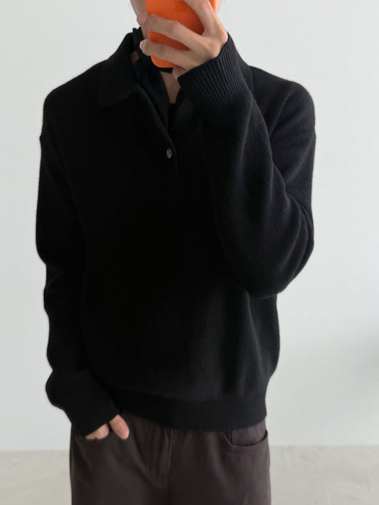 MAGNOLIA One Button Collar Knit(DUSTY BLUE,LIGHT KHAKI,DEEP BROWN,CHARCOAL,BLACK) 商品画像4/19
