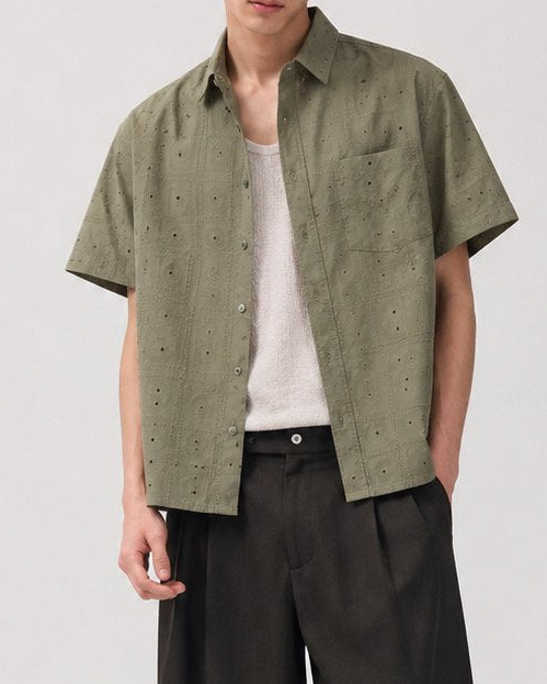 MAGNOLIA Orbit Eyelet Crop Shirt(KHAKI,CREAM,BLACK) 商品画像1/13