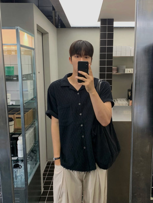 MAGNOLIA Panda Open Collar Shirt(BLACK,WHITE) 商品画像3/9