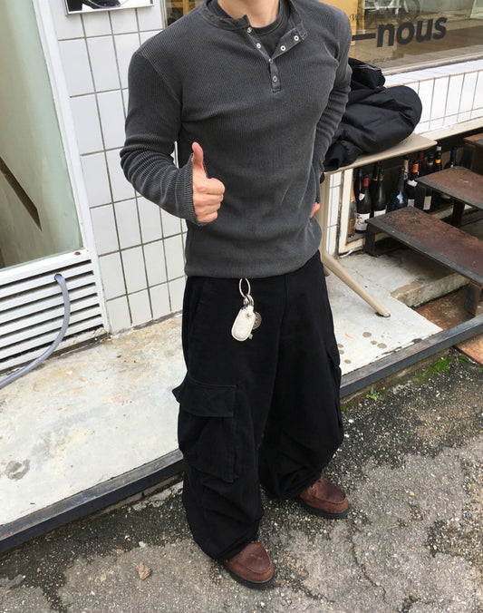 MAGNOLIA Peak Ribbed Henle Long Sleeve Tee(BEIGE,BROWN,CHARCOAL,BLACK,GRAY) 商品画像5/26