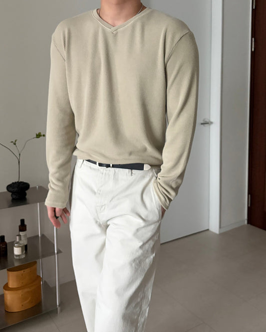 MAGNOLIA Pigment Knit V-Neck(OAT BEIGE,CHARCOAL BLACK) 商品画像1/28