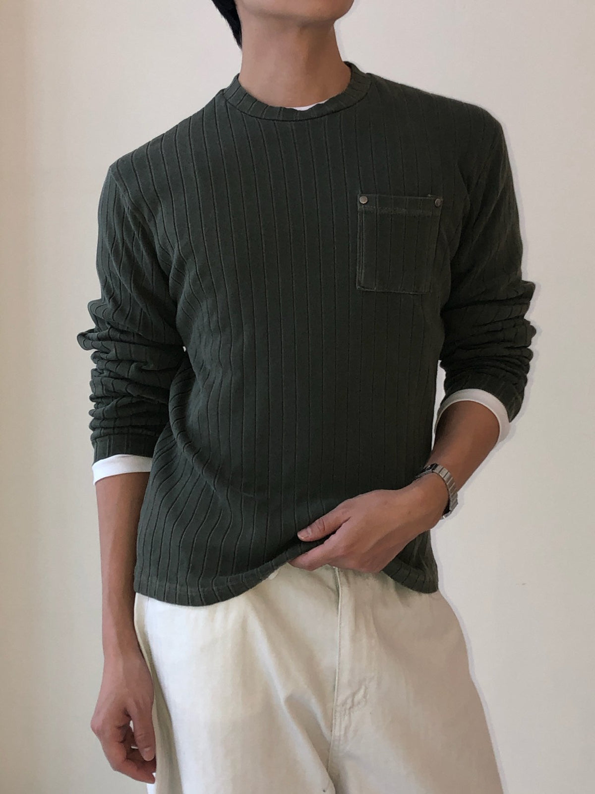 MAGNOLIA Pigment Ribbed Pocket Tee(BLACK, KHAKI, GRAY) 商品画像3/15
