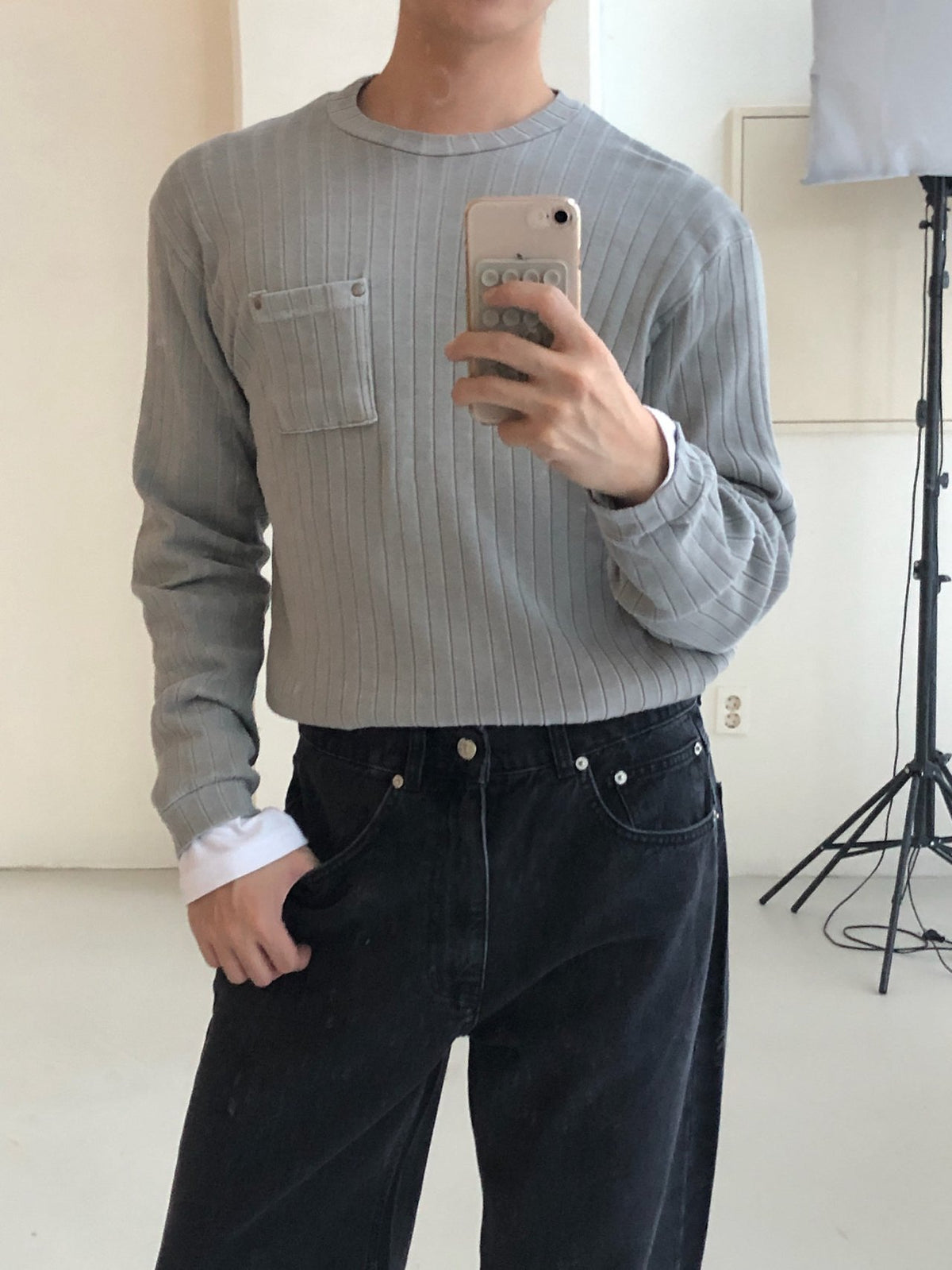 MAGNOLIA Pigment Ribbed Pocket Tee(BLACK, KHAKI, GRAY) 商品画像5/15