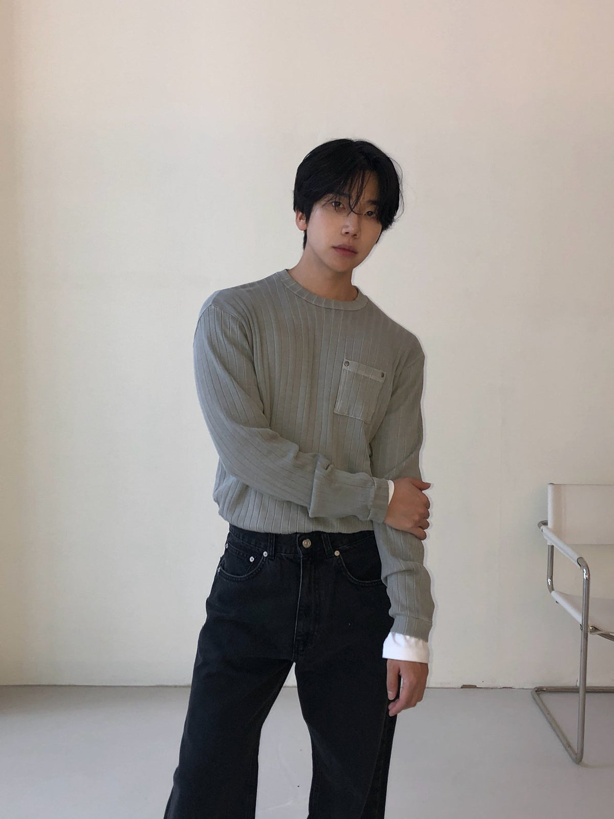 MAGNOLIA Pigment Ribbed Pocket Tee(BLACK, KHAKI, GRAY) 商品画像9/15