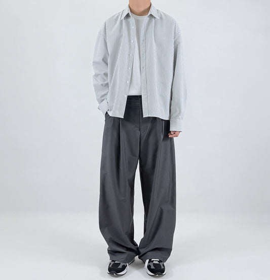 Pinstripe Oversized Shirt - worn front