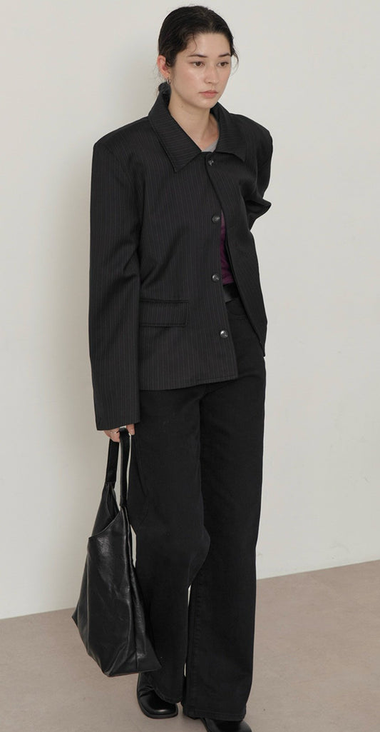 MAGNOLIA Pinstripe Short Jacket(CHARCOAL,BLACK) 商品画像1/15