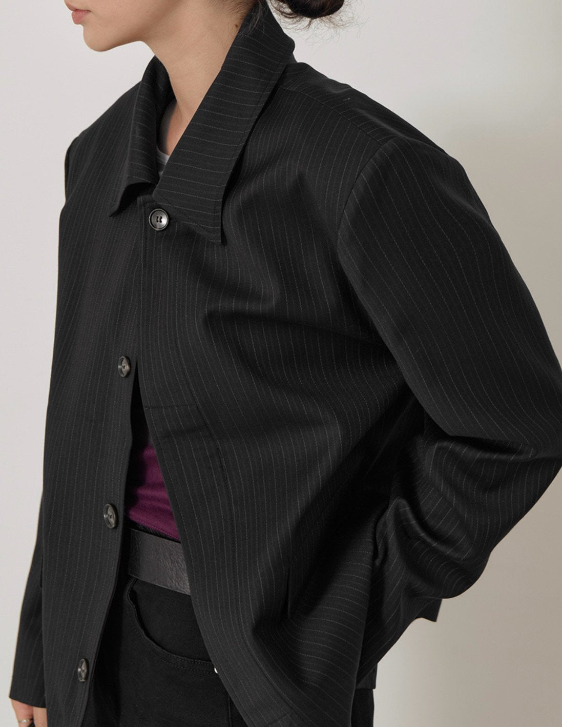 MAGNOLIA Pinstripe Short Jacket(CHARCOAL,BLACK) 商品画像3/15