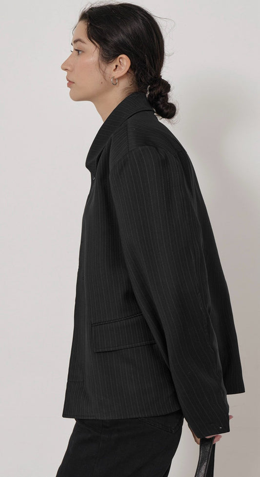 MAGNOLIA Pinstripe Short Jacket(CHARCOAL,BLACK) 商品画像4/15