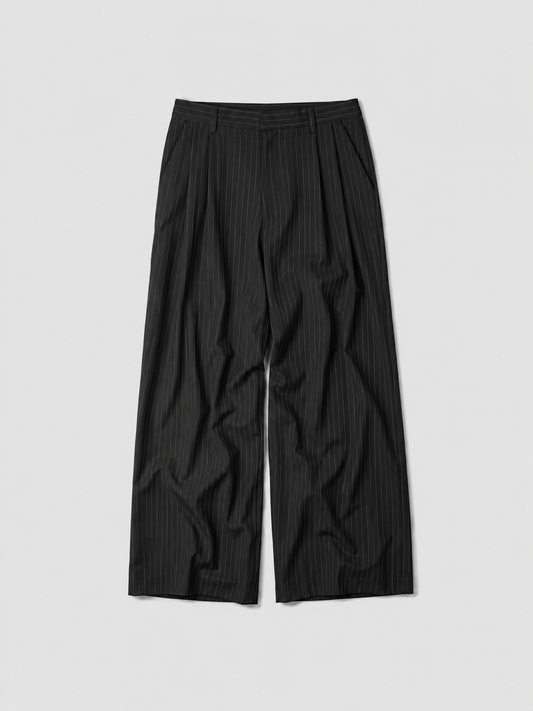 MAGNOLIA Pinstripe Wide Slacks(CHARCOAL STRIPE,BLACK STRIPE) 商品画像4/14