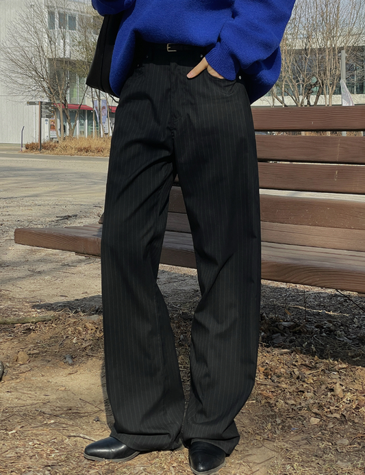 MAGNOLIA Pinstripe Wide Straight Pants(GRAY,BLACK) 商品画像3/22